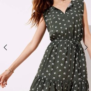 Loft Arrow Smocked Ruffle Tie Waist Dress